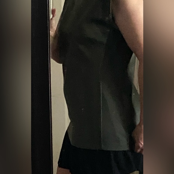 BCBG Leather-look w/zippers on shoulders.Looks grey in low light. Spandex sides - Picture 7 of 13